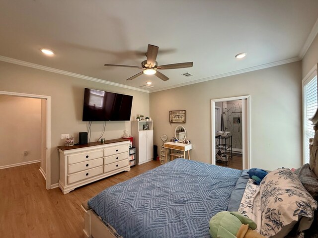 103 Neenan Dr, Enterprise, AL 36330 - bedroom with light wood-style flooring, crown molding, a ceiling fan, baseboards, and recessed lighting