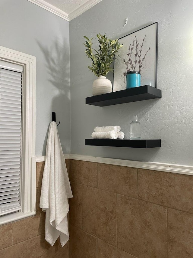 bathroom with wainscoting and ornamental molding