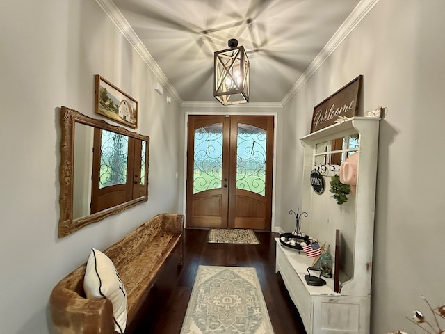 1243 Silcox Rd, Ashford, AL 36312 - entryway with dark wood-style flooring, french doors, ornamental molding, and healthy amount of natural light