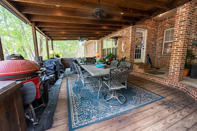 wooden deck with ceiling fan