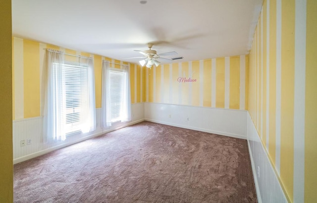 104 Ashwood Dr, Dothan, AL 36303 - carpeted spare room featuring wallpapered walls, wainscoting, and ceiling fan