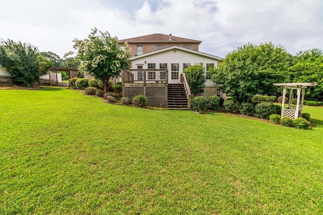 104 Ashwood Dr, Dothan, AL 36303 - back of house with stairway, a wooden deck, and a yard