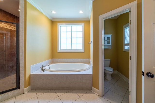 104 Ashwood Dr, Dothan, AL 36303 - full bath with a garden tub, crown molding, tile patterned flooring, and a stall shower