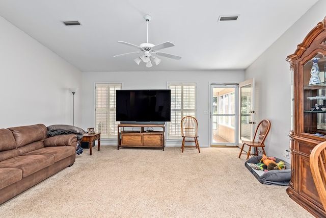 706 W Roxbury Rd, Dothan, AL 36305 - living area with light carpet, ceiling fan, and healthy amount of natural light