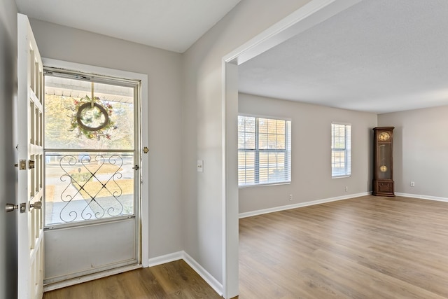 foyer entrance featuring baseboards and wood finished floors