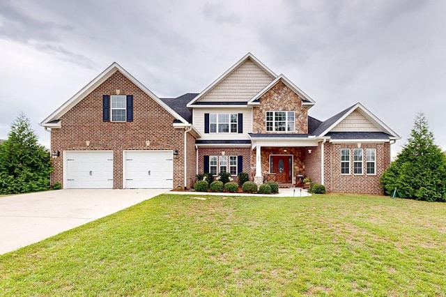 craftsman-style house featuring a front yard and a garage