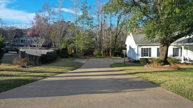 view of road with concrete driveway