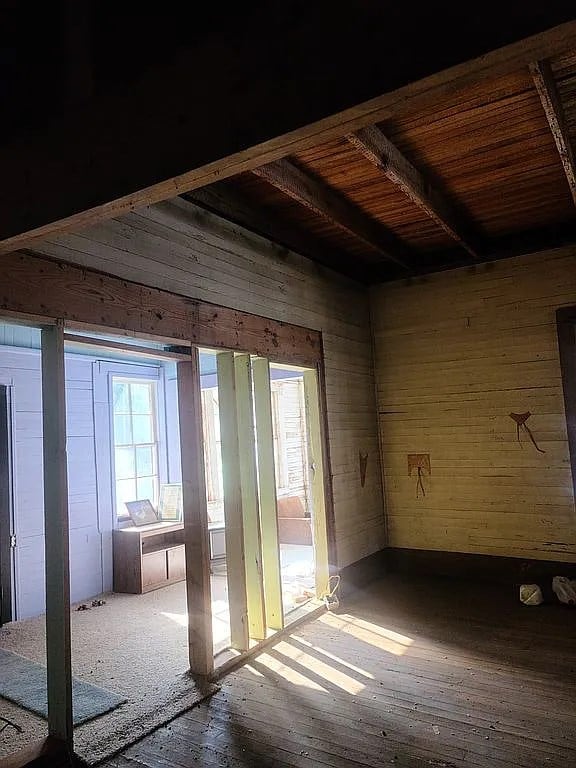29040 Smiley St, Red Level, AL 36474 - miscellaneous room featuring wooden walls, wood-type flooring, and wood ceiling