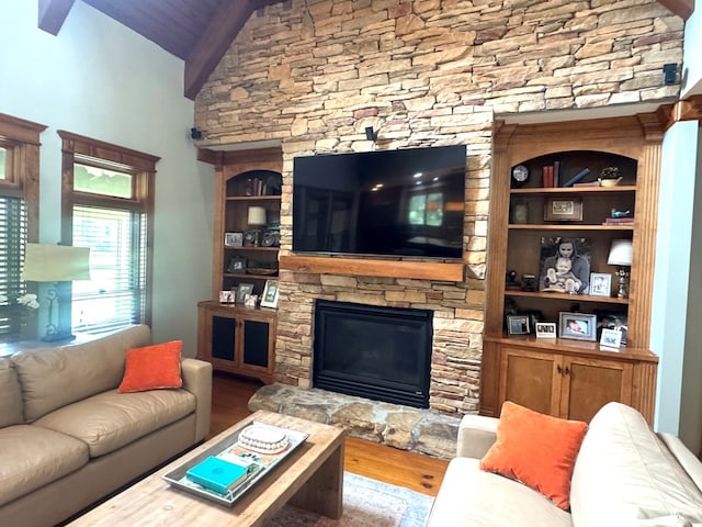 2837 Woodham Rd, Dothan, AL 36303 - living room featuring wood finished floors, a fireplace, and lofted ceiling