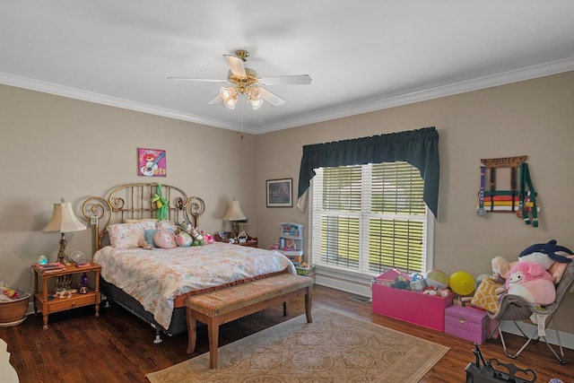 206 N Main St, Columbia, AL 36319 - bedroom featuring dark wood-type flooring, ceiling fan, and ornamental molding