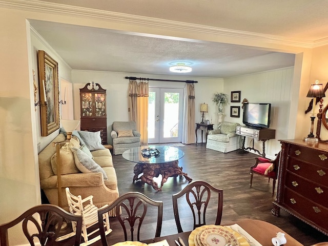 1503 Buena Vista Dr, Dothan, AL 36303 - living room with dark wood-style flooring, french doors, and crown molding