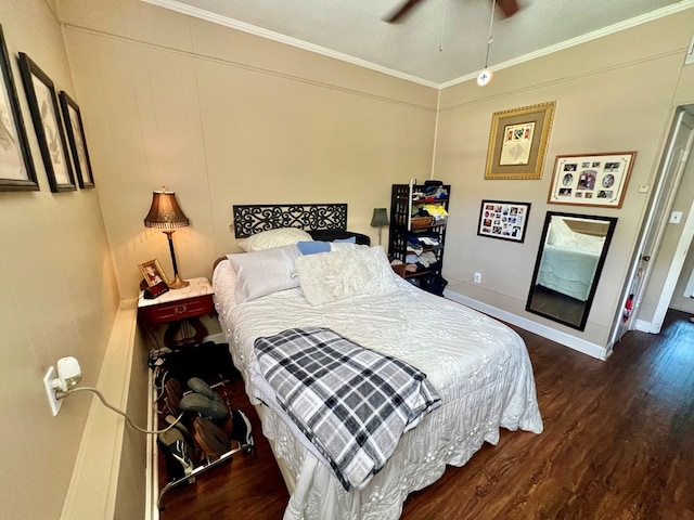 1503 Buena Vista Dr, Dothan, AL 36303 - bedroom featuring wood finished floors, crown molding, baseboards, and ceiling fan