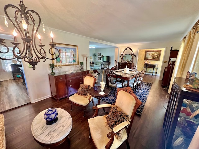 1503 Buena Vista Dr, Dothan, AL 36303 - dining room with a chandelier, dark wood-style flooring, ornamental molding, and baseboards