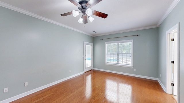 107 Boulder Dr, Dothan, AL 36305 - spare room featuring light wood-type flooring, ornamental molding, baseboards, and ceiling fan