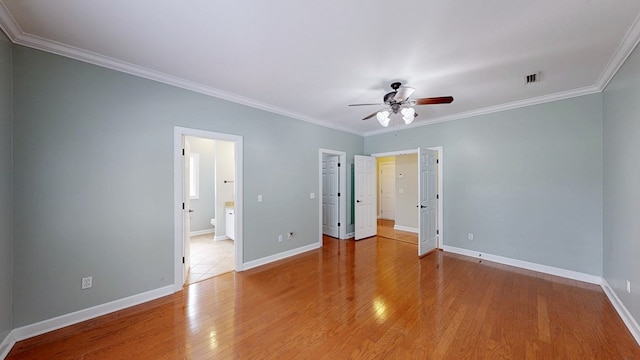 107 Boulder Dr, Dothan, AL 36305 - unfurnished bedroom featuring crown molding, light wood-style flooring, baseboards, ensuite bathroom, and ceiling fan