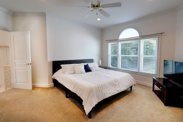 221 Asphodel Dr, Dothan, AL 36303 - bedroom featuring light colored carpet, crown molding, ceiling fan, and recessed lighting