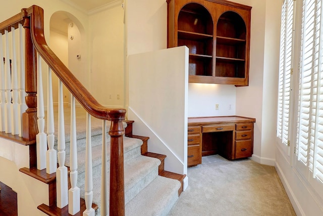 221 Asphodel Dr, Dothan, AL 36303 - stairs featuring carpet floors and ornamental molding