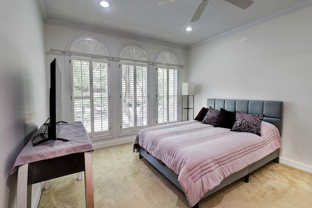 221 Asphodel Dr, Dothan, AL 36303 - carpeted bedroom with ornamental molding, recessed lighting, and ceiling fan