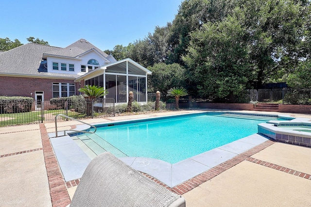 221 Asphodel Dr, Dothan, AL 36303 - view of pool with a sunroom, a pool with connected hot tub, and a patio