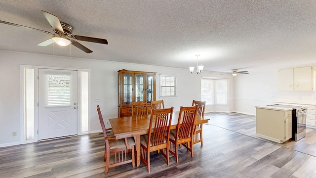 505 Massee Dr, Dothan, AL 36301 - dining space featuring a textured ceiling, ceiling fan, a chandelier, and light wood-type flooring