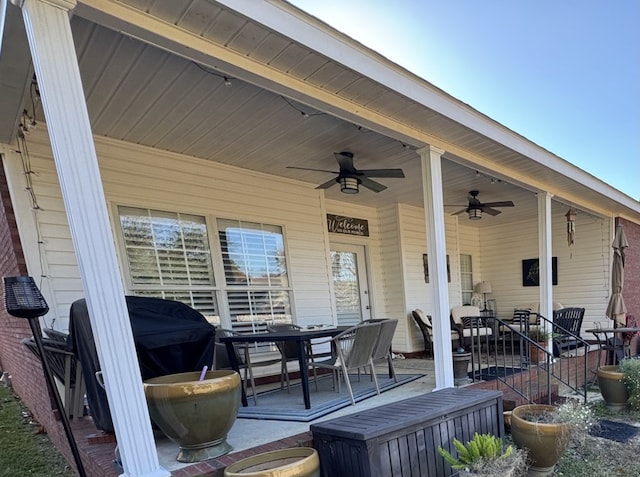 view of patio / terrace featuring ceiling fan