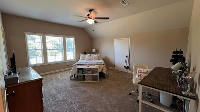 208 Reardon, Rehobeth, AL 36301 - bedroom featuring vaulted ceiling, carpet, baseboards, an office area, and a ceiling fan
