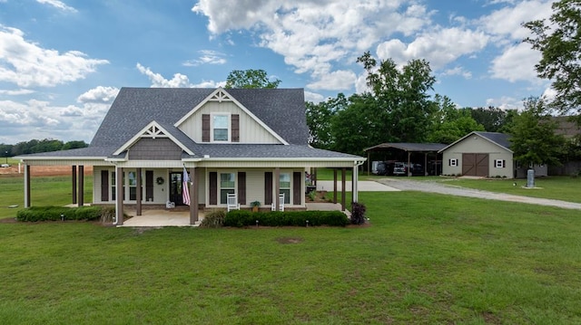 208 Reardon, Rehobeth, AL 36301 - view of front facade with driveway, a front yard, a porch, a carport, and a shingled roof