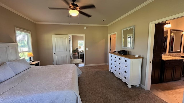 208 Reardon, Rehobeth, AL 36301 - bedroom featuring crown molding, light colored carpet, ensuite bathroom, a ceiling fan, and baseboards