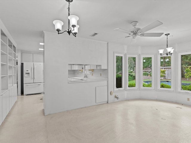 205 W Sand Creek Rd, Enterprise, AL 36330 - unfurnished living room with a chandelier and ceiling fan
