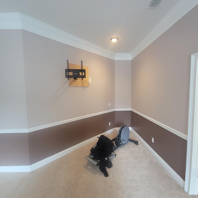 6325 State Highway 95, Abbeville, AL 36310 - exercise room featuring carpet flooring, crown molding, and recessed lighting