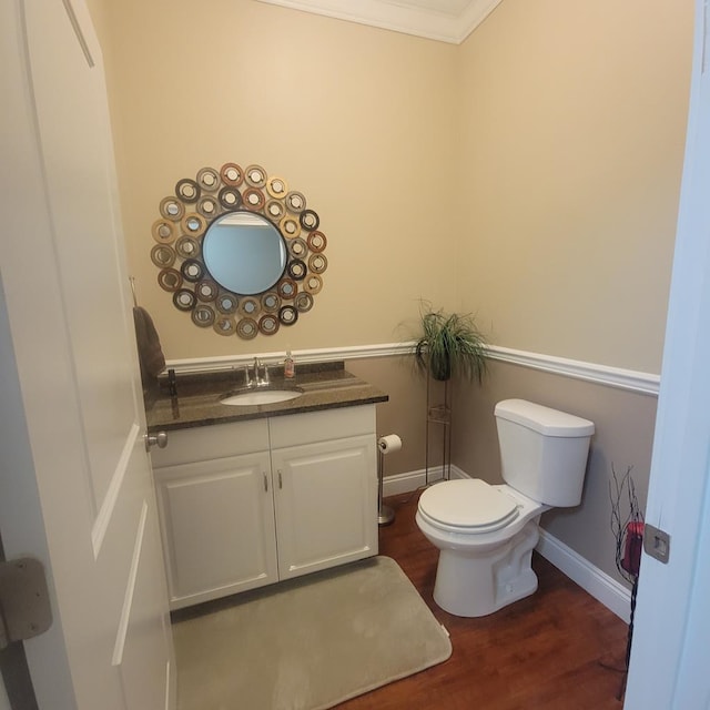 6325 State Highway 95, Abbeville, AL 36310 - half bathroom featuring vanity, wood finished floors, and crown molding