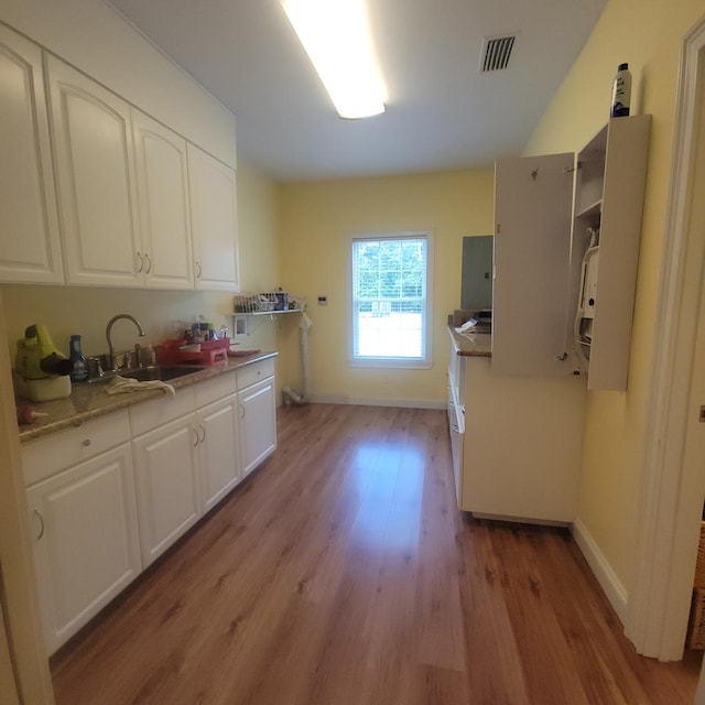 6325 State Highway 95, Abbeville, AL 36310 - kitchen featuring light wood-type flooring, white cabinets, and light countertops
