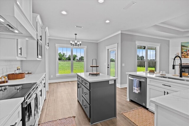 45 County Road 711, Enterprise, AL 36330 - kitchen featuring stainless steel dishwasher, a sink, a center island, electric range oven, and white cabinets