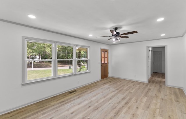 1571 Denton Rd, Dothan, AL 36303 - spare room with light wood-type flooring, a ceiling fan, recessed lighting, and ornamental molding