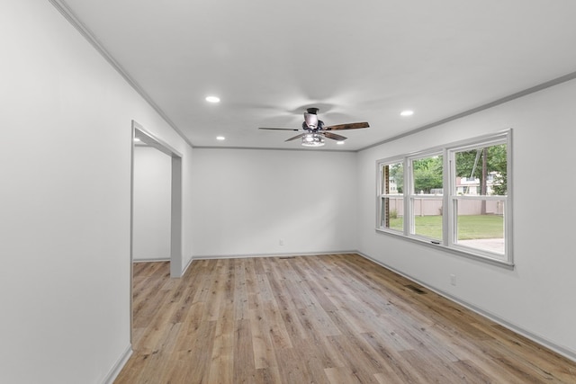 1571 Denton Rd, Dothan, AL 36303 - unfurnished room with a ceiling fan, recessed lighting, light wood-style floors, and crown molding