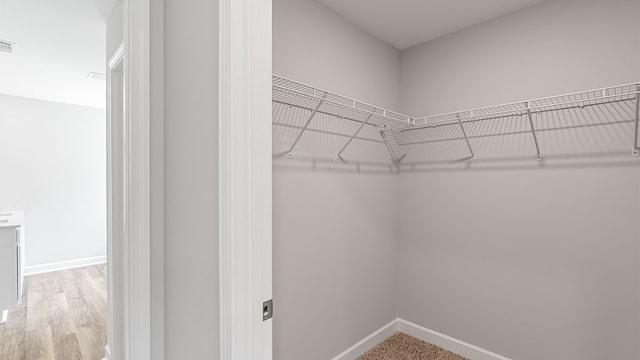 walk in closet with wood finished floors and visible vents