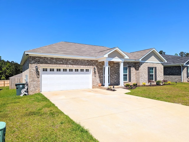 view of front of home featuring driveway, an attached garage, and brick siding