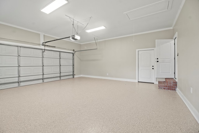 garage with baseboards and a garage door opener