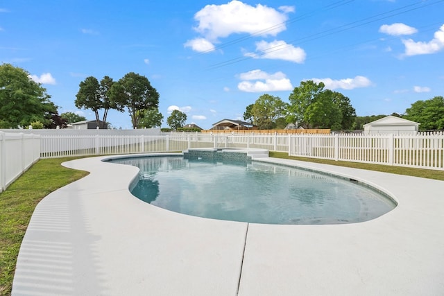 view of pool with a fenced backyard and a fenced in pool