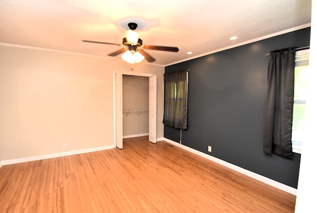 208 Pinehurst Dr, Enterprise, AL 36330 - unfurnished bedroom with baseboards, recessed lighting, light wood-style flooring, ornamental molding, and a closet