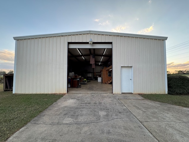 view of outdoor structure at dusk