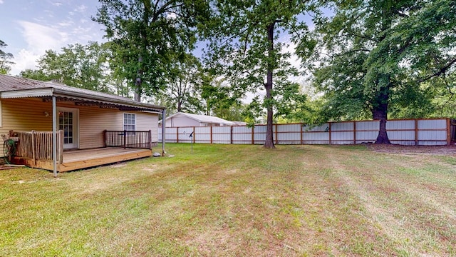 view of yard with a deck and a fenced backyard
