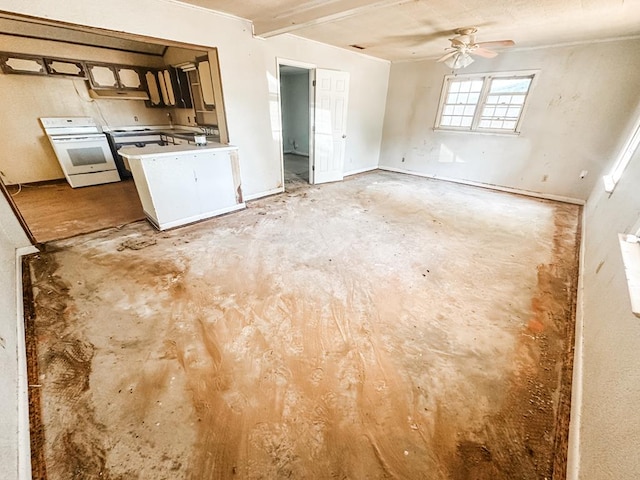 unfurnished living room featuring a ceiling fan