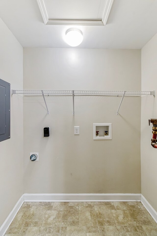 laundry room featuring electric panel, hookup for a washing machine, and hookup for an electric dryer