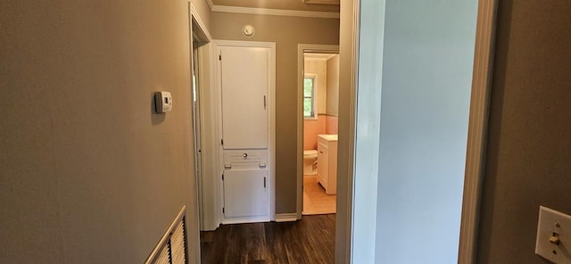 1109 Sumter St, Dothan, AL 36301 - hallway featuring dark wood-style floors and ornamental molding