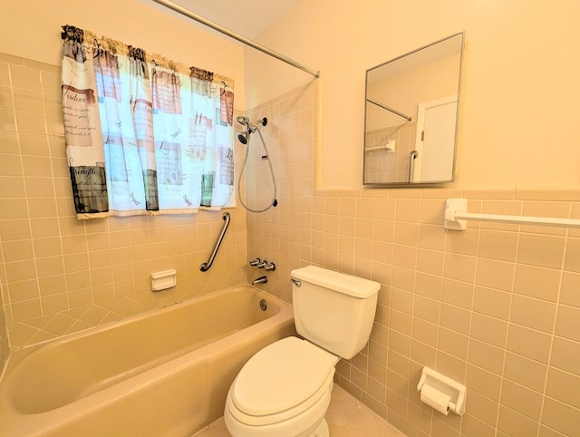 602 Cobb Rd, Dothan, AL 36301 - bathroom featuring tile walls,  shower combination, and wainscoting