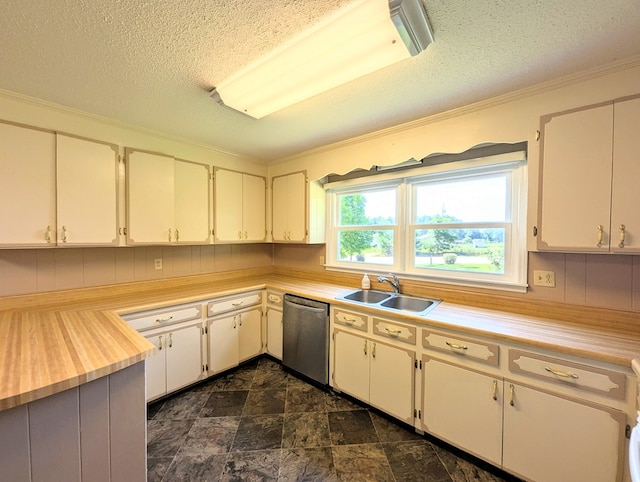 602 Cobb Rd, Dothan, AL 36301 - kitchen with dishwasher, light countertops, a textured ceiling, crown molding, and stone finish floors