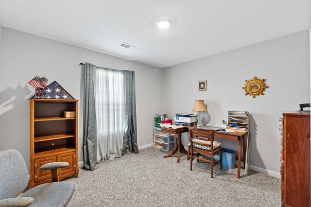 view of carpeted home office