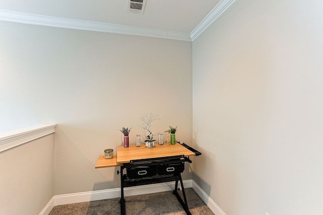 120 Puent Dr, Dothan, AL 36301 - office area featuring crown molding, carpet flooring, and baseboards