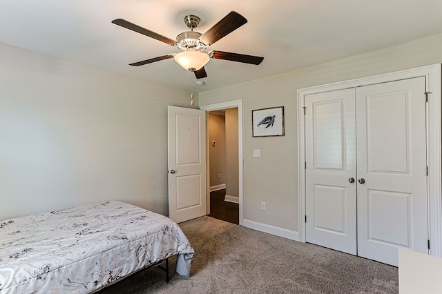 120 Puent Dr, Dothan, AL 36301 - bedroom featuring carpet floors, baseboards, a closet, and ceiling fan